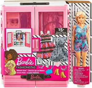 BARBIE Szafa garderoba z ubrankami i lalką GBK12