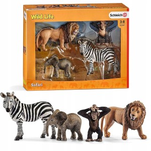 Schleich Wild Life Zestaw Lew Zebra Słonik Małpa