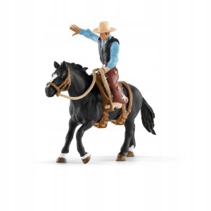 SCHLEICH 41416 KOWBOJ SIODŁAJĄCY DZIKIEGO KONIA