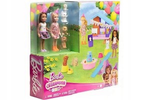 LALKA BARBIE CHELSEA DOG PARTY zestaw z 2 lalkami + 4 pieski + akcesoria