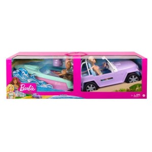 Barbie Przejażdżka 2 lalki + samochód + motorówka Zestaw