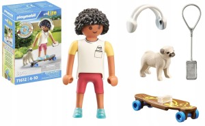 Playmobil My Life 71612 Chłopiec z psem Mopsik deskorolka słuchawki